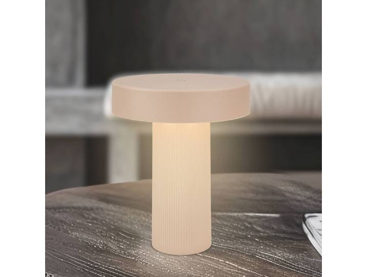 Briloner LED-Akku-Tischleuchte Bito, beige/beige, Höhe 20 cm, IP44 dimmbar, für Wohn- / Esszimmer, Metall, Modern