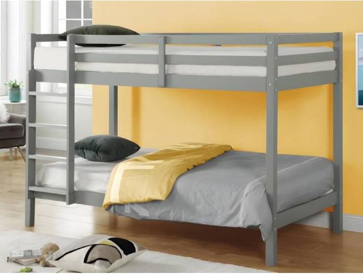 Lits superposés ANICET II - 2 x 90 x 190cm - Pin Massif - Gris + matelas