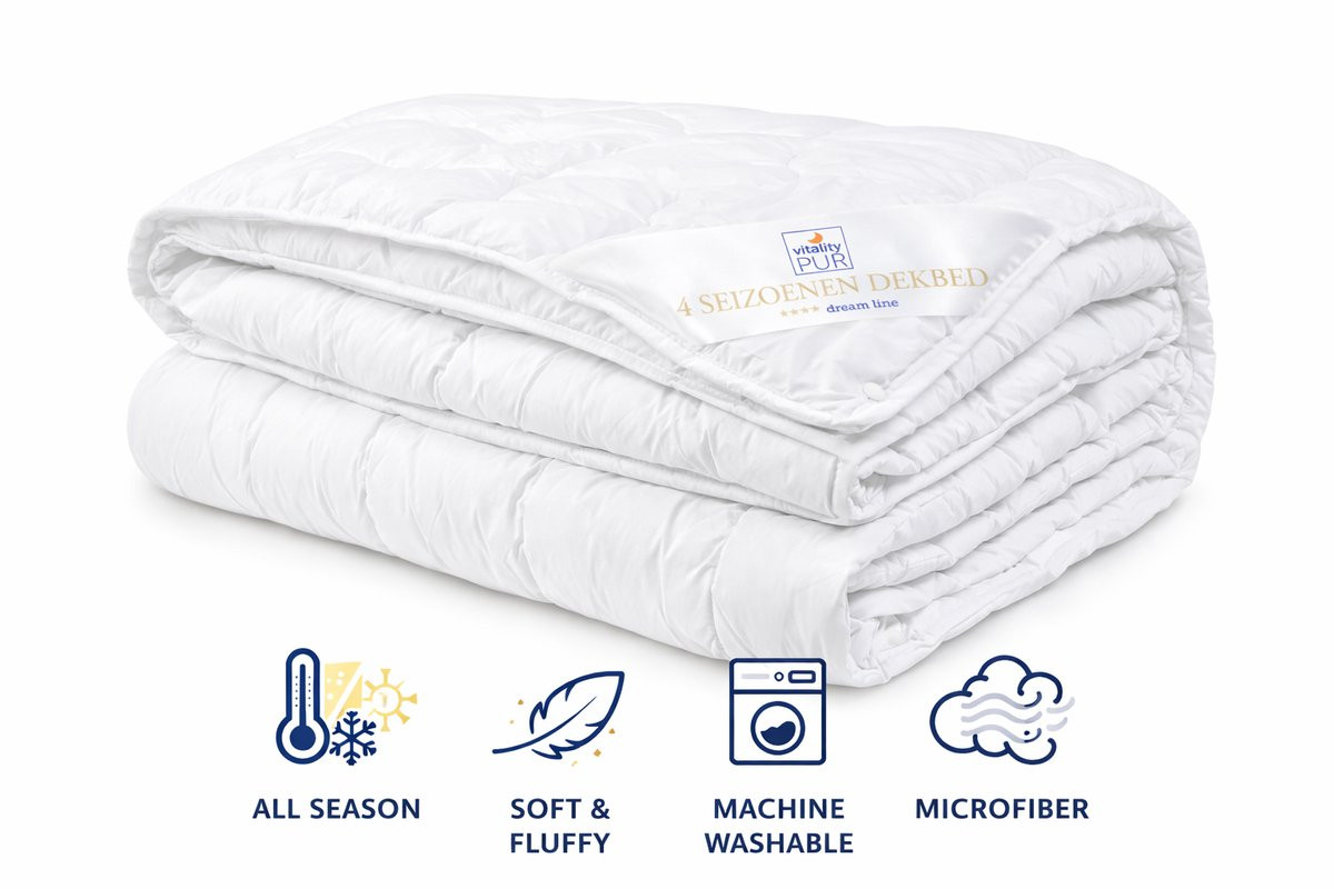 Vitality Pur Åre 4-Seizoenen Dekbed 140x200 cm - 2-Delig met Drukknopen - Ademend, Vochtregulerend en Anti-allergie - Microfibre Luxe Hotelkwaliteit