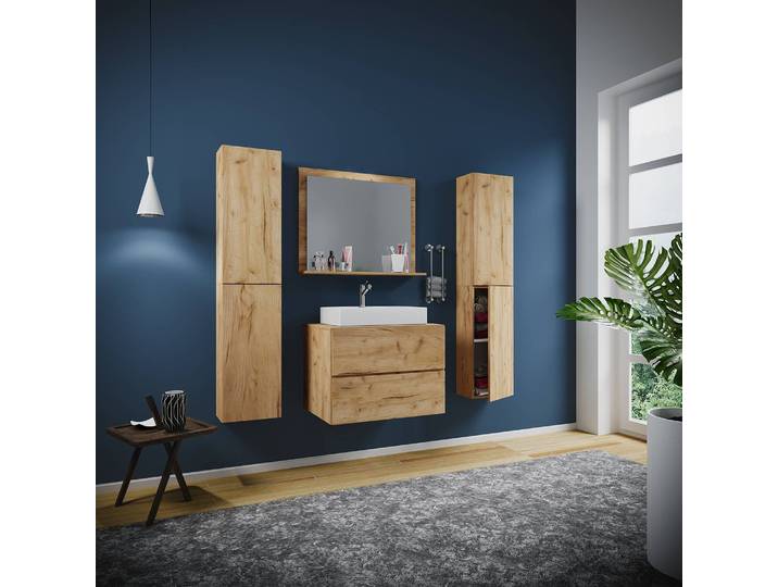 Salle de bain Lendas III 4 éléments 147cm Beige/Imitation chêne clair