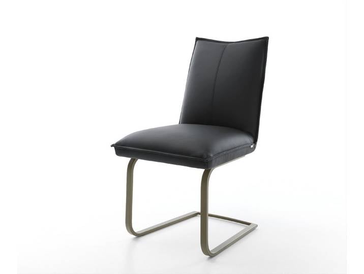 DELIFE Polsterstuhl Lelio-Flex, Freischwinger flach Effektfinish Titan Echt-Leder Schwarz Taschenfeder