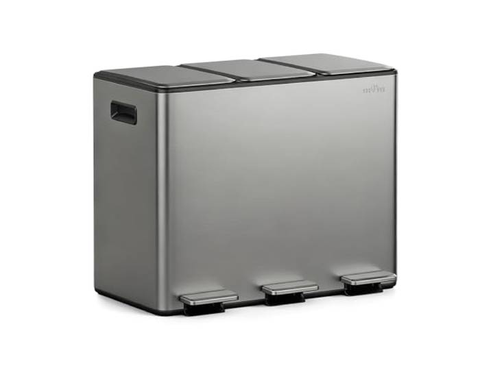 mVm Mülleimer Küche,45 Liter Treteimer,3 x 15 Liter Treteimer, 3 Fächer, Mülltrennsystem, Abfalleimer Küche mit Inneneimer aus Kunststoff,Metall,Klappdeckel, Softclose, Luftdicht
