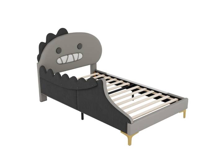 Lit enfant dinosaure 90x200 cm en PU gris