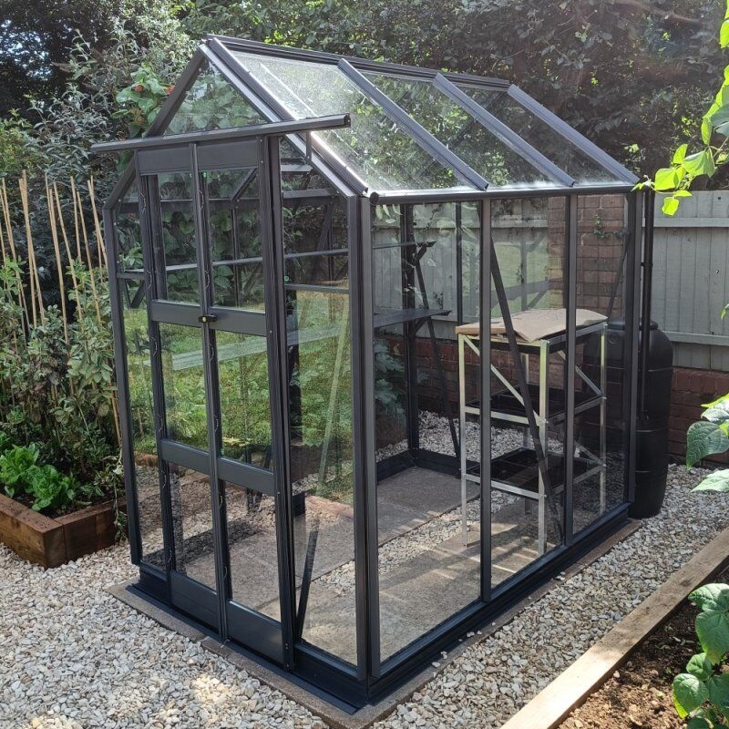 Elite Greenhouses Elite Compact 4x6 Greenhouse - Silver Plain Aluminium Finish