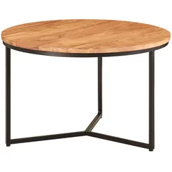COUCHTISCH Rund Klein aus Akazie Massivholz mit Metall Design, 60x60x38 cm