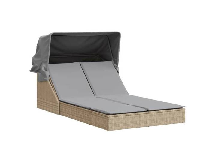 MGH - NEUF Chaise longue/transat - Lot de 2 avec auvent et coussins - beige poly rotin CC697