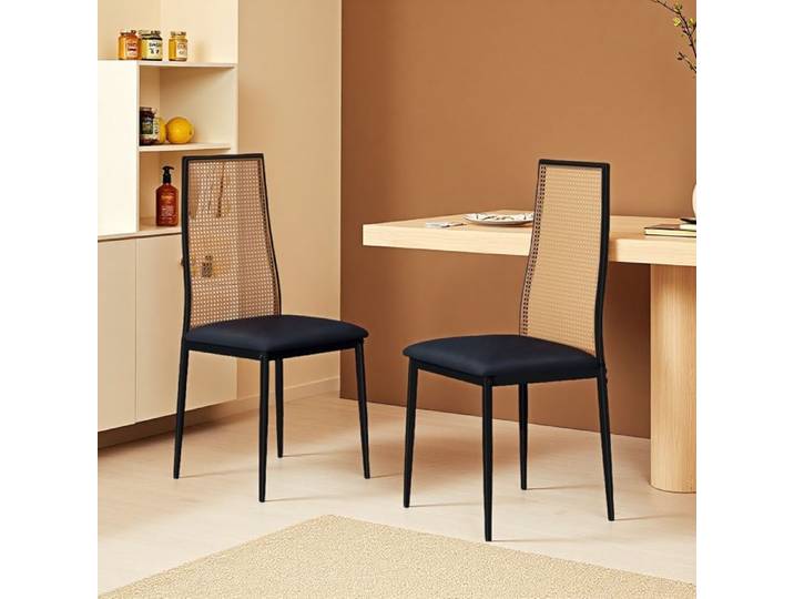 ADWOLT Lot de 2 Chaises Salle à Manger Technique de tressage en osier Respirant Pieds métal Noir