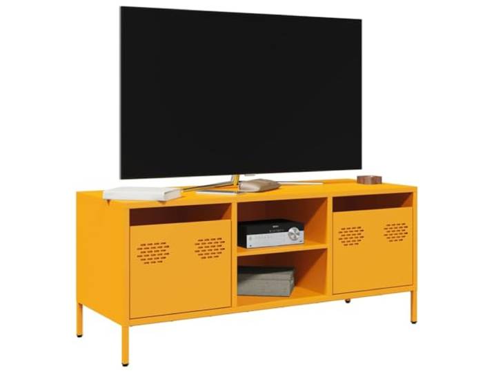 HEFZGDB TV-Schrank Senfgelb 101,5x39x43,5 cm Kaltgewalzter Stahl mit 2 Fächern und 2 Schubladen Industrie-Stil Metall Möbel Stauraum verstellbare Stellfüße robuste Aufbewahrung