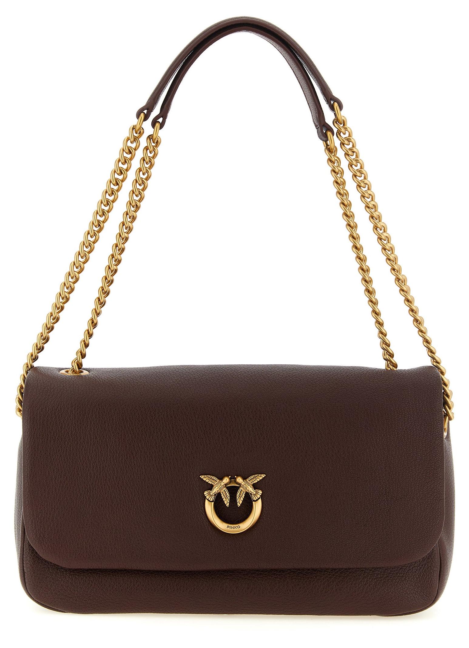 PINKO Love Bag Lammleder genarbt braun Love Birds Kette