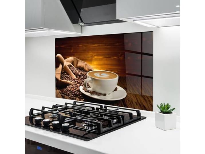 ARTHUB® Küchenrückwand aus Glas 60x100 cm, 4mm ESG Spritzschutz, Glasplatte, Herdspritzschutz, Wandschutz für Herd, Hartglas, Lebensmittel, Kaffee, Latte Coffee