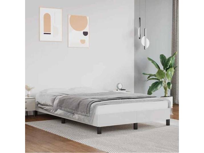 Cadre lit blanc 120x200 cm similicuir rembourré élégant design moderne chambre compacte chic