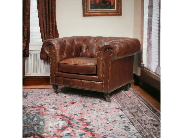 Fauteuil Chesterfield en Cuir - Cigare
