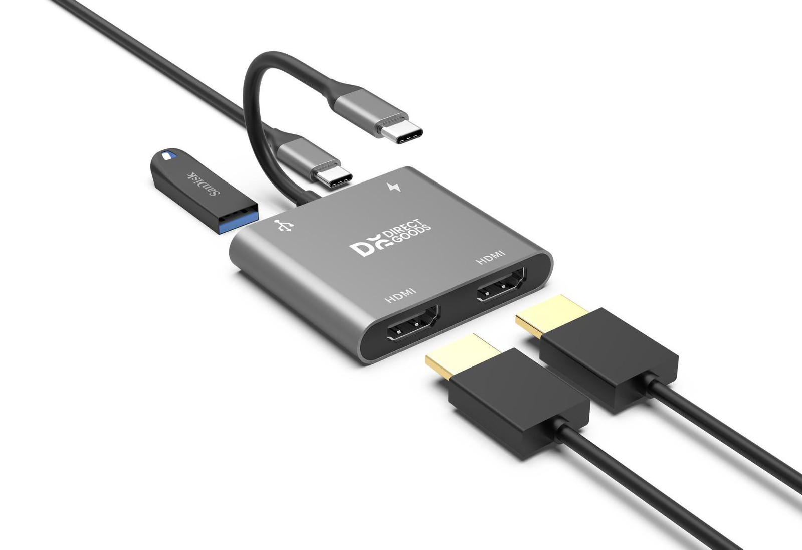 Siltcon 4-in-1 USB C Hub Laptop Dockingstation met 2x HDMI 4K@60Hz Spacegrey
