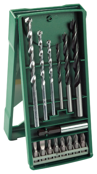 Bosch Mini-X-Line Mixed-Set, 15-teilig, 3 Stein-, 3 Holzbohrer, 8 Schrauberbits 2607019579