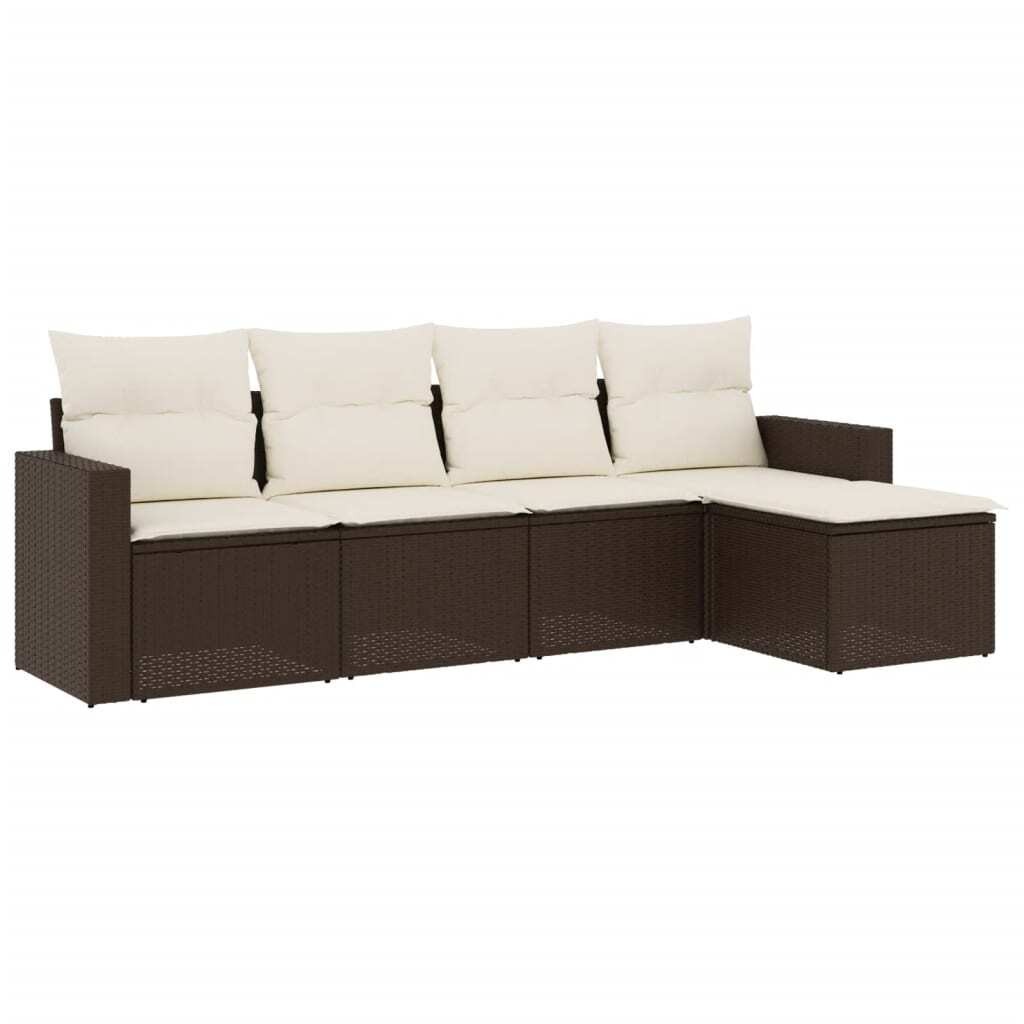 Modulares Gartensofa-Set, 5-teilig, mit Stauraum, wasserabweisenden Beuteln und Kissen, PE-Rattan, Braun/Cremeweiß, UV-beständig