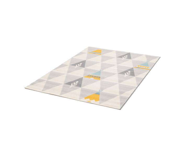 Kinderteppich COCOON - Tippitraum , grau (hellgrau,hellblau,gelb), B:120cm H:6mm L:170cm, Polypropylen, PRIMAFLOR-IDEEN IN TEXTIL, Teppiche, Kinderteppich, Kurzflor, Motiv Dreiecke