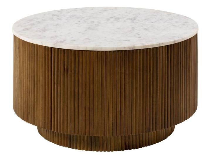Couchtisch rund Mango 80x80x45 braun lackiert / Marmor weiß BARCELONA #220