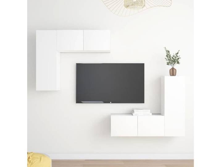 Armoire TV murale OVONNI - Ensemble de meubles TV suspendu 4 pcs - Blanc - Classique - 80x30x30cm