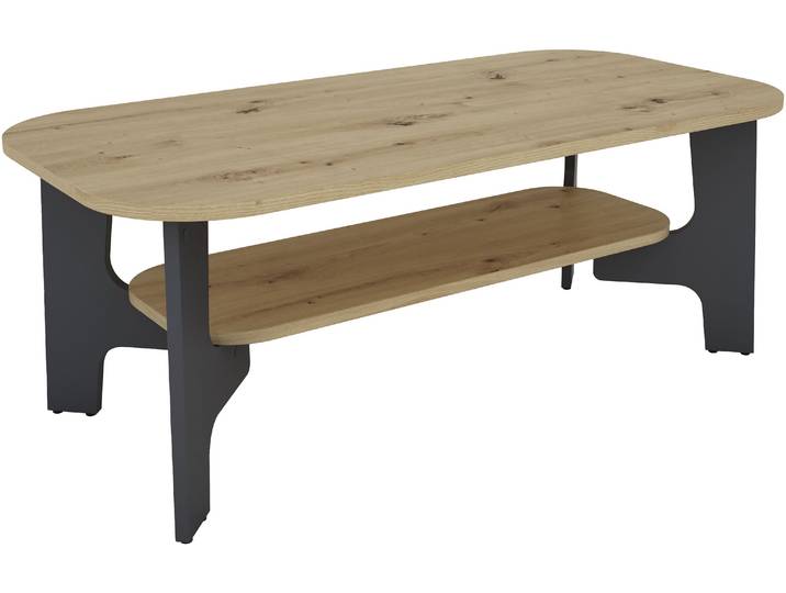 Couchtisch BYLIVING JONNY , braun (artisan eiche (eiche, optik), artisan eiche (eiche, optik)), B:110cm H:43cm T:55cm, Tische, Couchtisch, Tischplatte Artisan Eiche o. Old Wood, Gestell anthrazit, Ablageboden