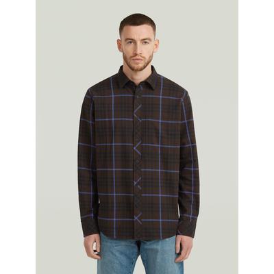 Langarmshirt G-STAR "One Pocket Regular Hemd", Herren, Gr. M, ganache varsity check, Obermaterial: 70% Baumwolle, 30% Baumwolle, Shirts Langarmshirt