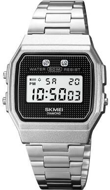 Everyday Crate SKMEI 1952 Digital Watch 50M Waterproof Sports Watch LED Electronic Wristwatch With Alarm And Stopwatch silver Steel Belt