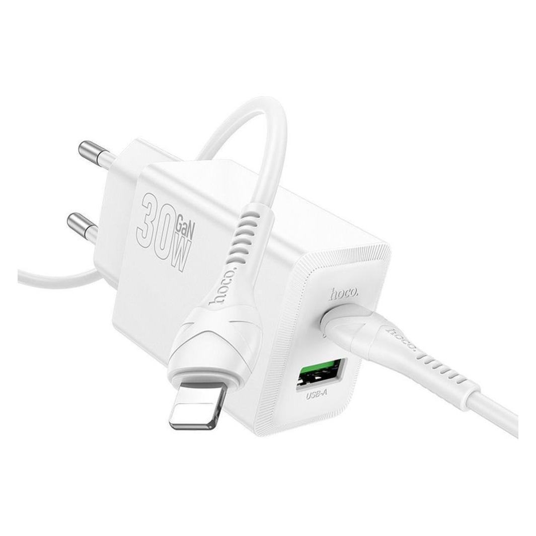 Hoco Adapter Phone charger USB A + USB C QC3.0 PD AFC 3A 30W + cable USB C to USB C N71 white (30 W, 2 Ports) (65334518)