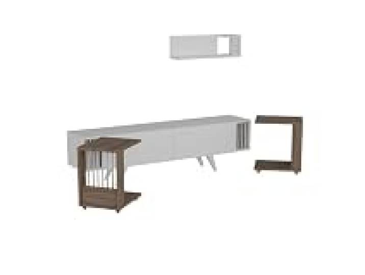 Helloshop26 Meuble TV avec 2 Tables d'appoint et Une étagère Murale Effet chêne/Blanc 03_0007756
