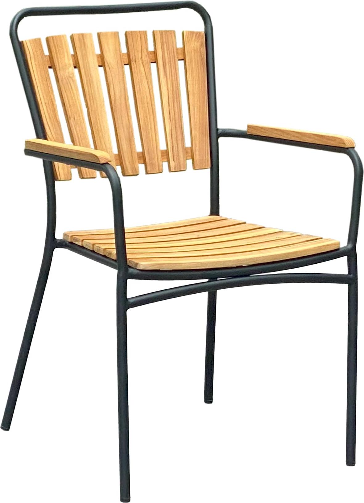 Gartenstuhl 4er Set MARTA - Teak, Schwarz | Stapelstuhl Wetterfest Gartenstühle Outdoor Essstühle