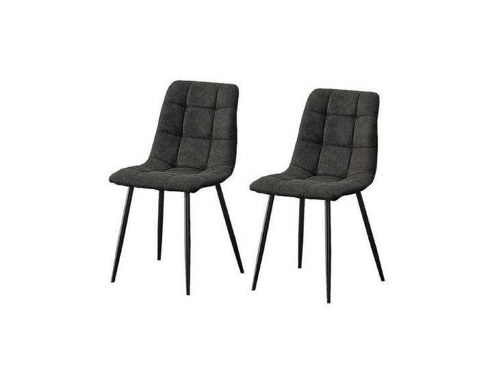 LuxusKollektion Esszimmerstuhl Esszimmerstühle Stoff Küchenstühle Metallbeine 2er Set Grau