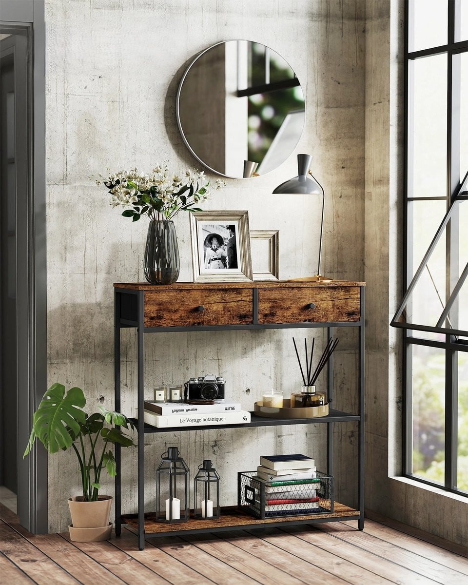 Questyr Consoletafel met 2 stoffen lades voor de hal, woonkamer of slaapkamer