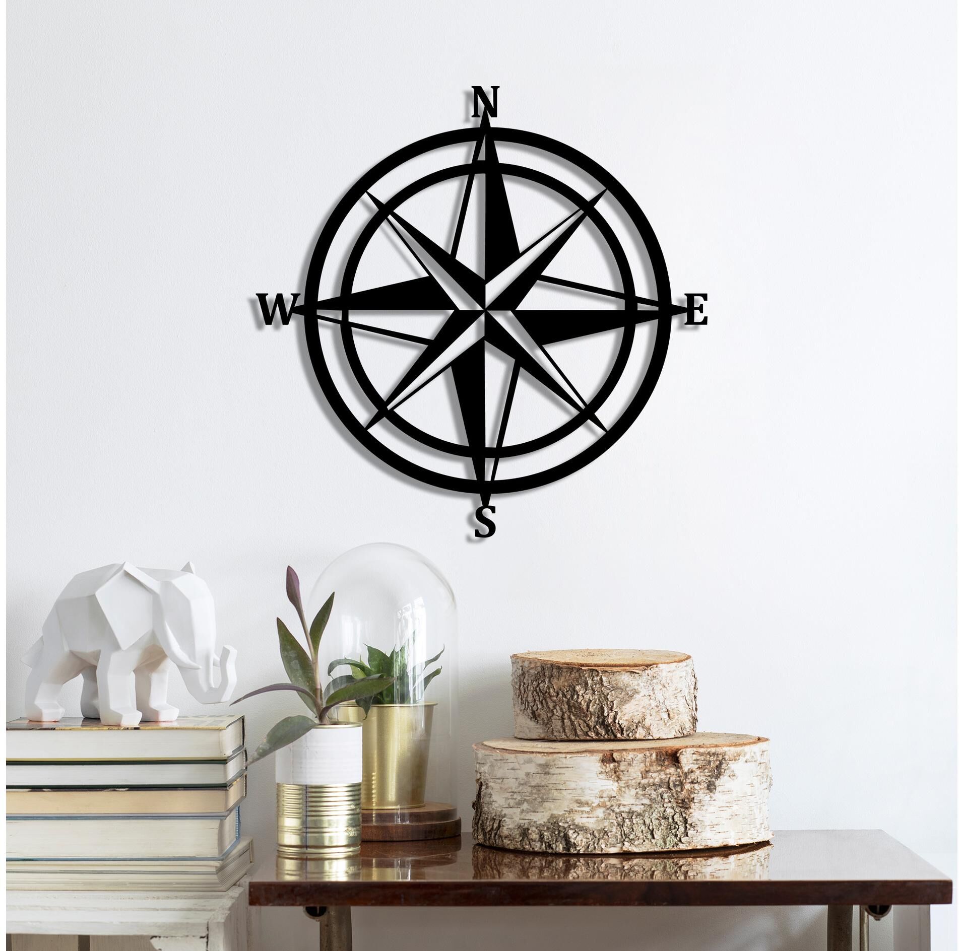 Wanddekoobjekt "Wallxpert Kompass 55 x 55 cm", schwarz, B:55cm H:55cm, Metall, Wanddekoobjekte, Wanddekoobjekt schwarz B/H/T: 55cm x 55cm, Kompass