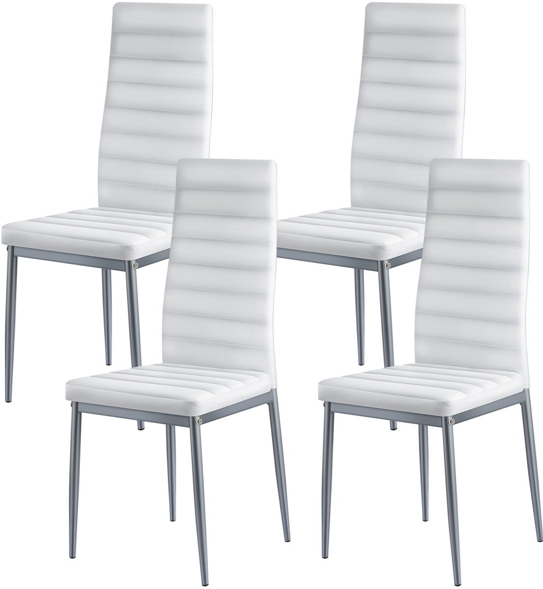 Set van 4 moderne eetkamerstoelen met witte lederen bekleding en metalen poten