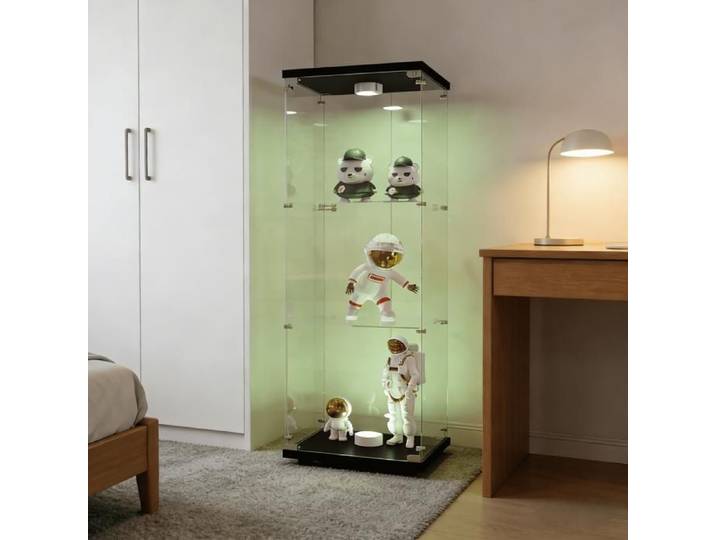 Vitrine en verre - COMANLAI - Armoire vitrine salon - 3 Étagères - LED intégrés - Noir