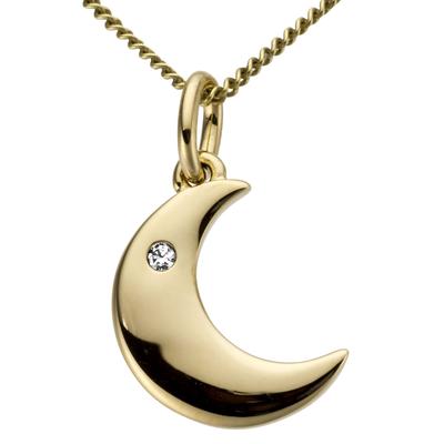 Kettenanhänger FIRETTI "Schmuck Geschenk Gold 333 Halsschmuck Anhänger für Halskette Mond", gold (gelbgold, 333, weiß, wweiß), Schmuckanhänger, Damen, 0,01 P2 = erkennbare Einschlüsse, Diamanten Gelbgold 333, 0,5 g, Diamanten, Gelbgold 333,...
