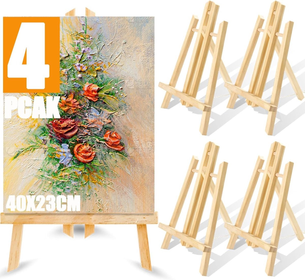 Set van 4 vouwbare houten tafelezels met stabiele driepoot voor schilderen en decoratie