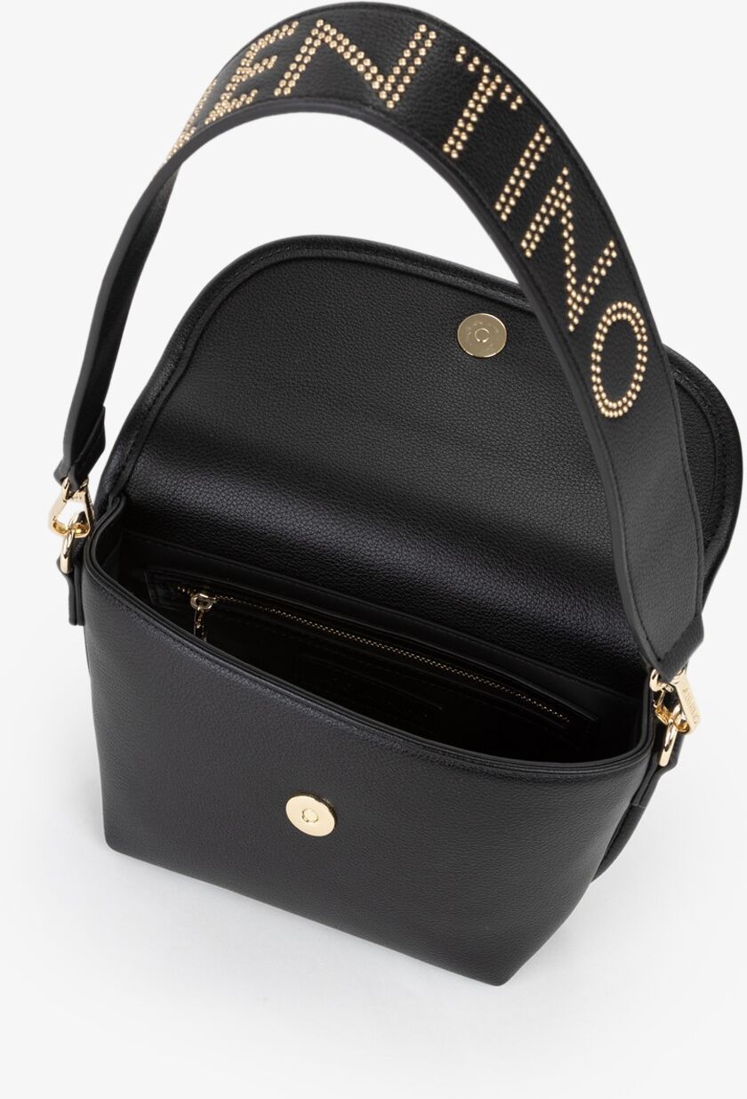 Umhängetasche VALENTINO BAGS "HAIL", Damen, Gr. B/H/T: 21cm x 13cm x 7,5cm, schwarz, Lederimitat, Taschen Umhängetasche, Schultertasche, Handtasche mit auffälligem Schultergurt schwarz B/H/T: 21cm x 13cm x 7,5cm