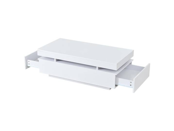 Flieks Couchtisch LED Weiß Hochglanz 2 Schubladen 100x50x35cm, 50x35x100 cm, Wohnzimmer, Wohnzimmertische, Couchtische