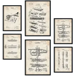 POSTER Set Mit 6 Plakaten Mit Blasinstrument Patenten Im Vintage Stil A3 & A4 Schwarzer Rahmen