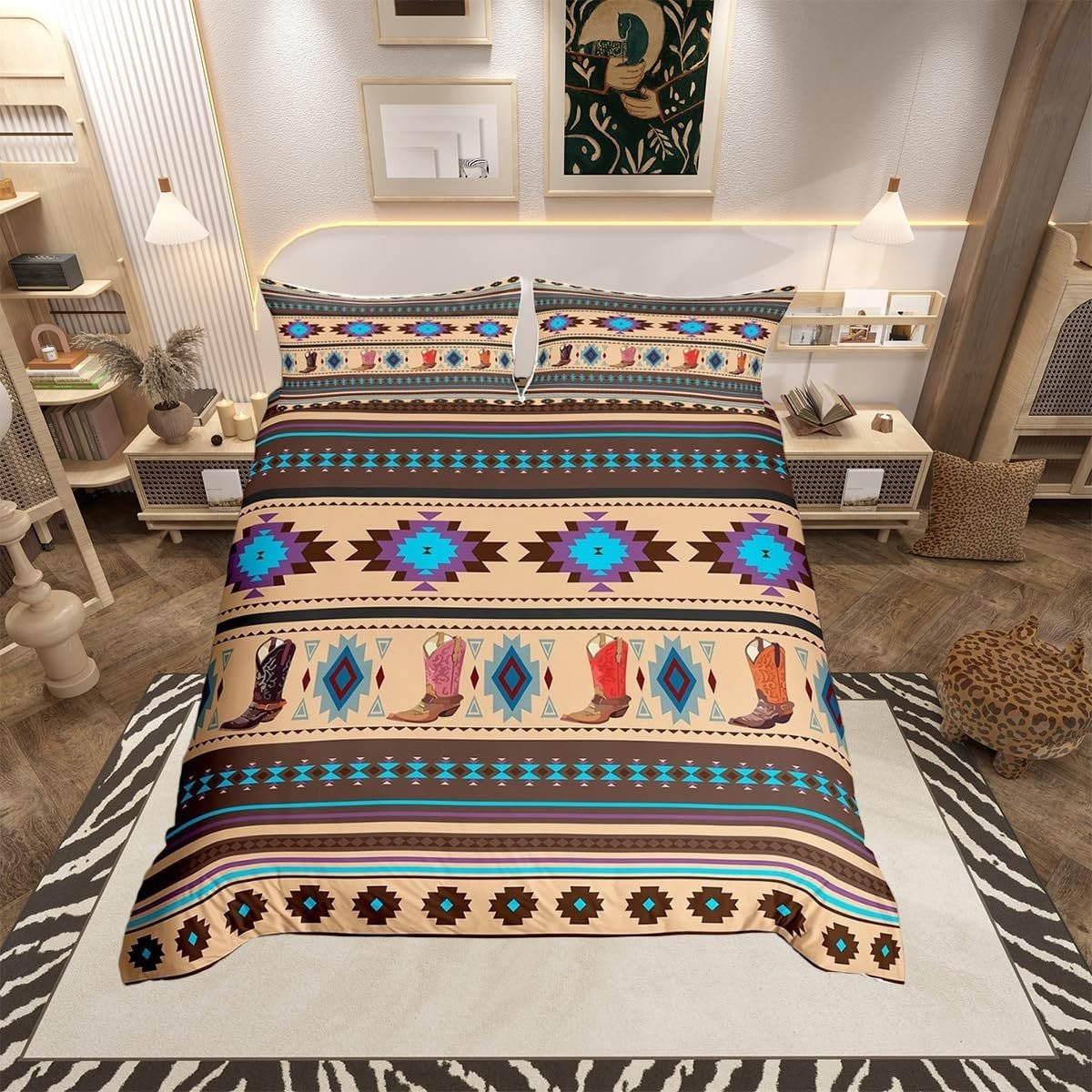 Omgoods Bruin Western Dekbedovertrekset - Cowboy Geometrisch Tribal - Eenpersoons