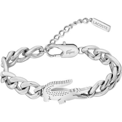 Armkette LACOSTE "CROCODILE", silber (edelstahlfarben), Armbänder, Damen, 19cm, Edelstahl, Armkette
