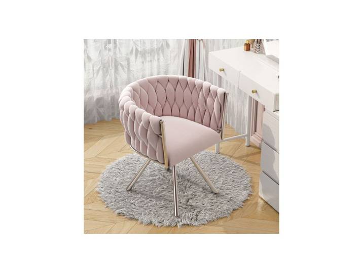 velvet dining chair single light luxury living room bedroom swivel chair Leisure swivel chair with four metal support legs pink