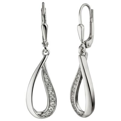 Paar Ohrhänger JOBO "Tropfen", silber (silber 925, weiß), Ohrringe, Damen, Silber 925 (Sterlingsilber), 925 Silber mit 20 Zirkonia