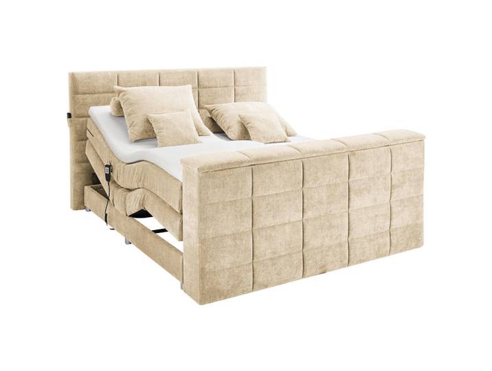 Carryhome Boxspringbett, Sandfarben, Textil, H2 + H3, 7-Zonen, 180x200 cm, gepolstertes Kopfteil, Topper durchgehend, Wendematratze mit unterschiedlichen Härtegraden, Schlafzimmer, Bett, Doppelbetten