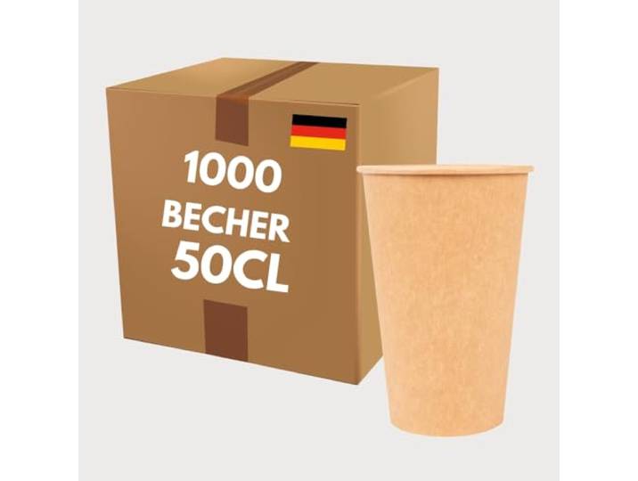 COVR Kraft Pappbecher, recycelbar, für heiße und kalte Getränke, robust und griffig, 50 cl (16 oz), 1000 Stück