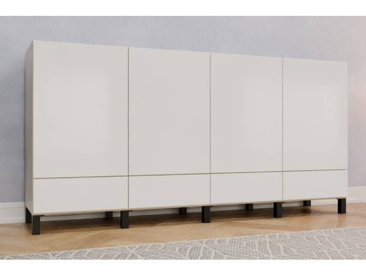 Highboard nach Maß - Lackiertes Glas Schneeweiß satiniert - 100x200x44cm - Individuell konfigurieren