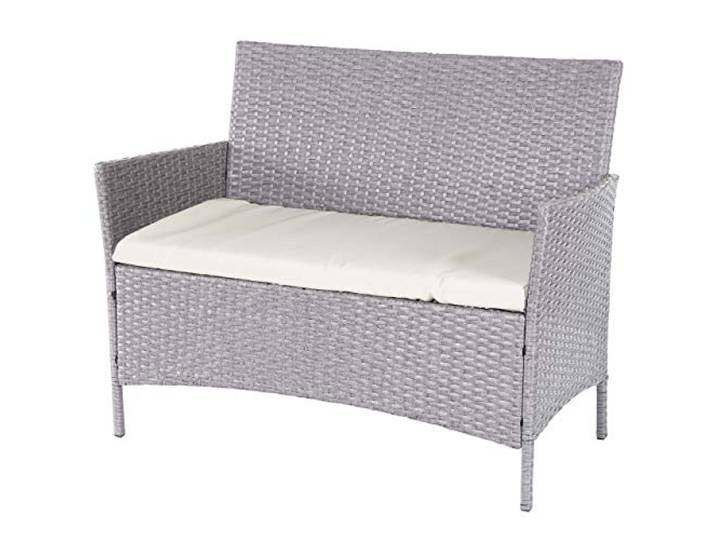 Mendler Poly-Rattan Gartenbank Halden - grau, Kissen Creme