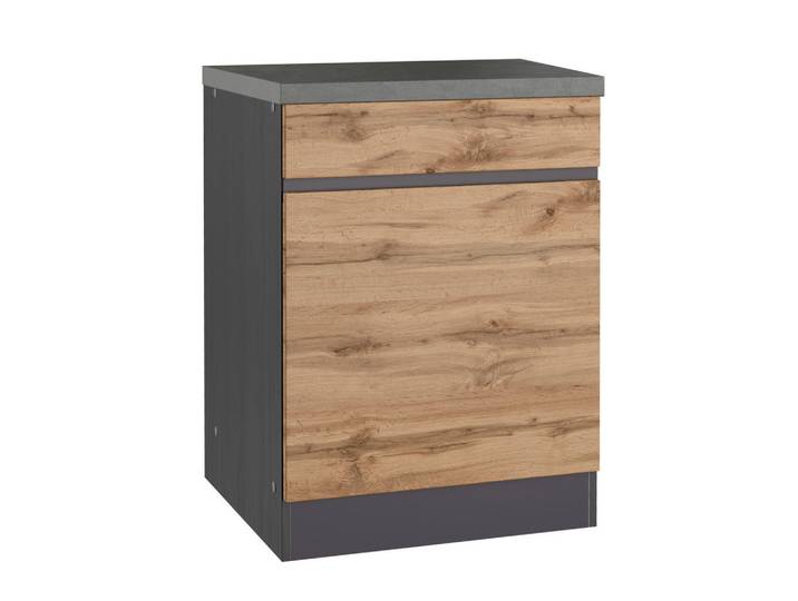 Küchenunterschrank, Graphit/Eiche Wotan, 60x86x60 cm, Holz, Modern, Held-Möbel