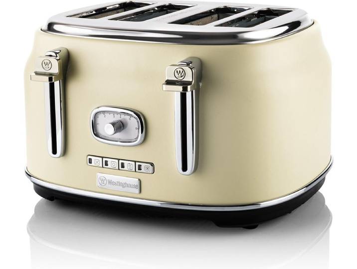 Westinghouse Toaster Retro-Serie 4-Scheiben 1750 W mit Brötchenaufsatz, 4 kurze Schlitze, für 4 Scheiben, 1750,00 W, extra breite Schlitze, Brötchenaufsatz, Auftaufunktion