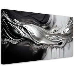 LEINWANDBILD Schwarze und silberne 3D-Abstraktion 80x40cm
