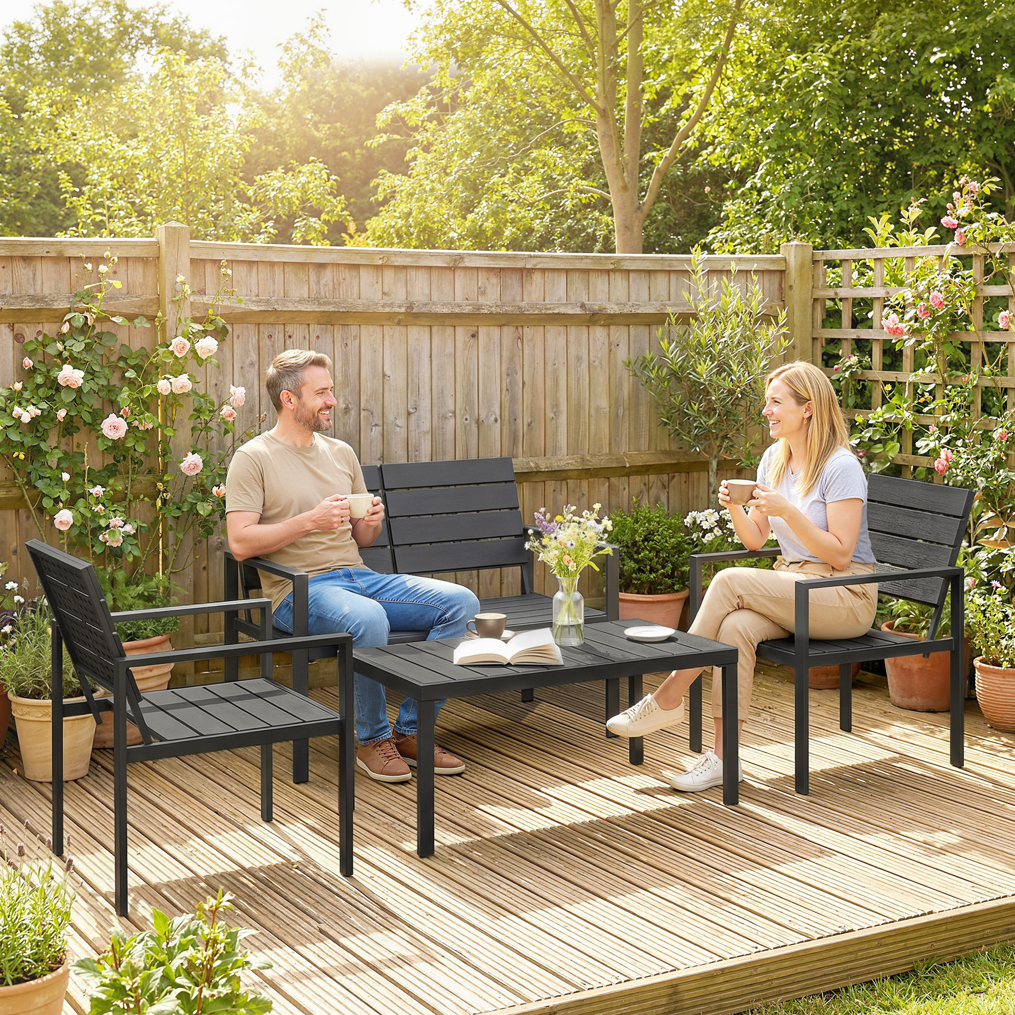 Outsunny Set Salotto da Giardino Mobili da Giardino Resistente 4 Pezzi, Nero   Aosom Italy